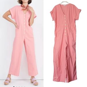Madewell Button Front Shortsleeve Day Jumpsuit Easy Care Coral  Cotton Blend